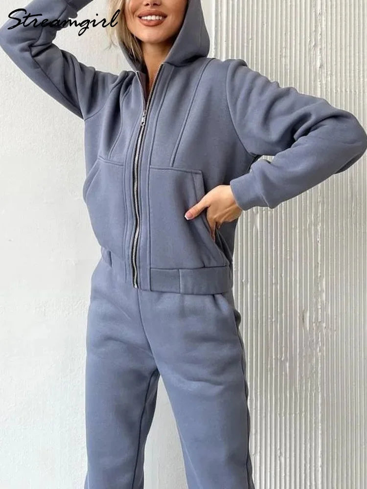 Streamgirl Winter Velvet Tracksuit Two-Piece Set