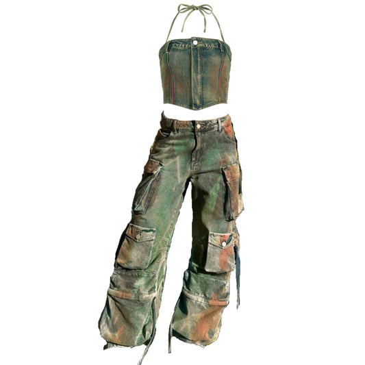 Women's Denim Halter Set